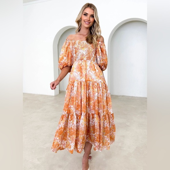 Smocked Off-Shoulder Tiered Dress